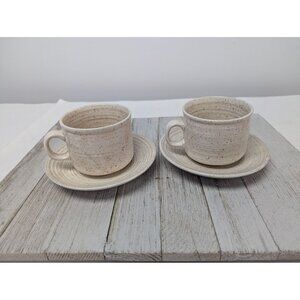 Set of 2 Homespun Stonecast Churchill Wild Strawberry Tea Cups & Saucers